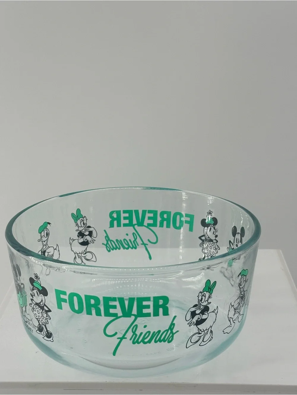 Disney Clear Glass Bowl with Green Daisy Duck & Friends Graphics